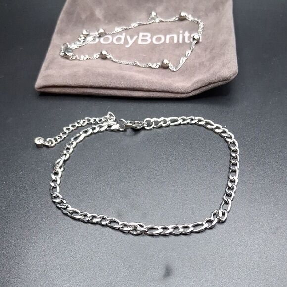 BodyBonita Stainless Steel Silver Ankle Bracelet Set New - Picture 3 of 3